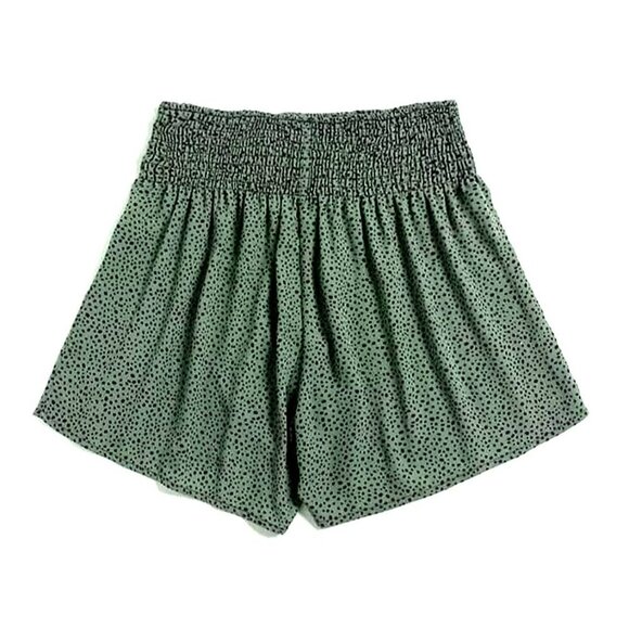 Shein Curve 3XL Shirred Polka Dot High Waist Pull-On Shorts Drawstring Sage - Picture 2 of 4